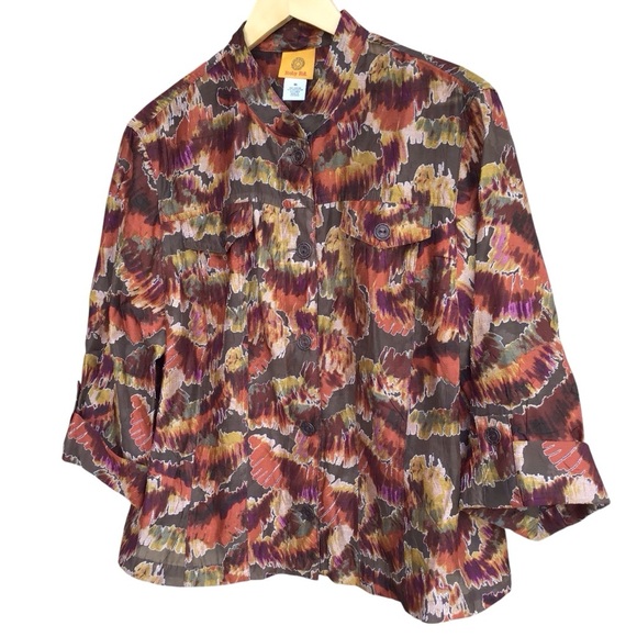 Ruby Road Multicolor Button Up Roll Tab Sleeve Blouse NEW - Picture 3 of 7